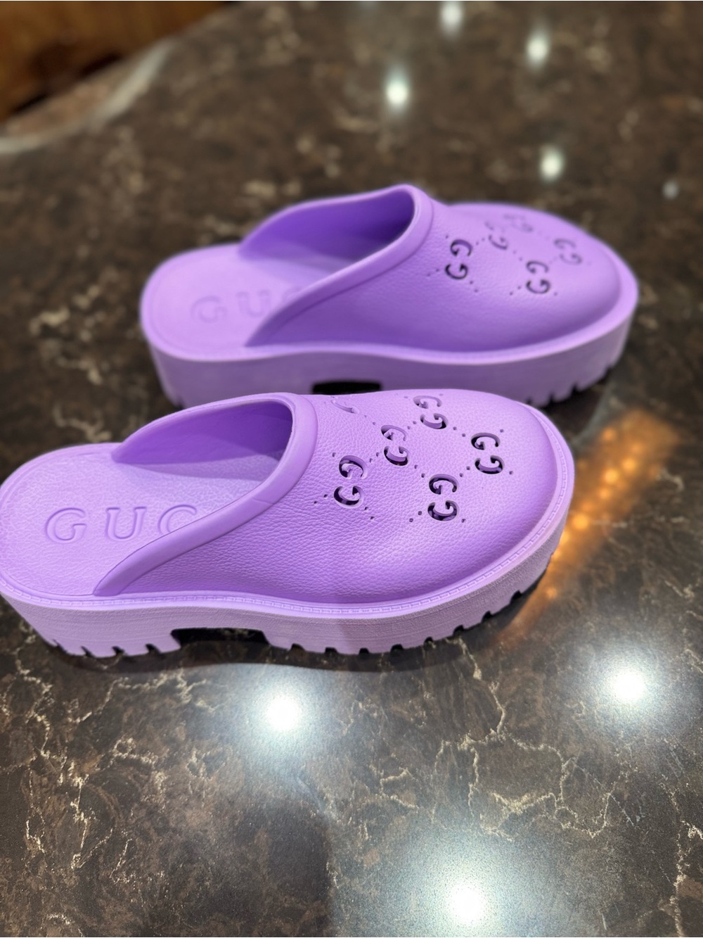 Purple Platform Clog Mules with GG Cutouts - Picture 5 of 9